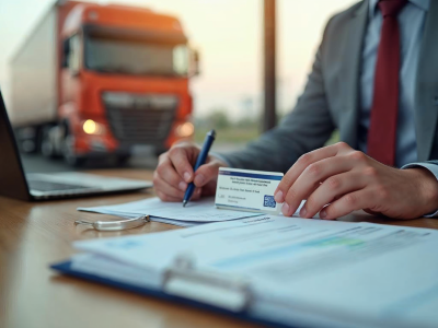 Manager de transport verificand un atestat ARR si documentele de transport la birou